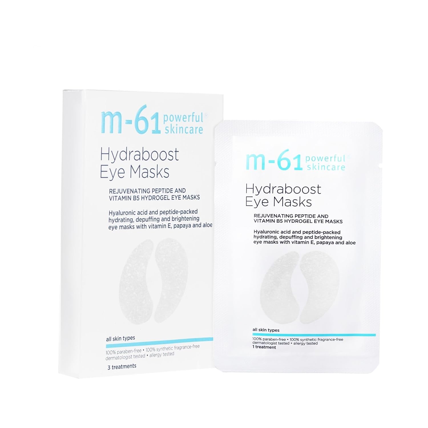 m-61 Hydraboost Eye Masks | Hydrogel Under Eye Patches with Hyaluronic Acid, Peptides, Vitamin E for Puffiness, Dark Circles | Derm & Allergy Tested | Made in South Korea