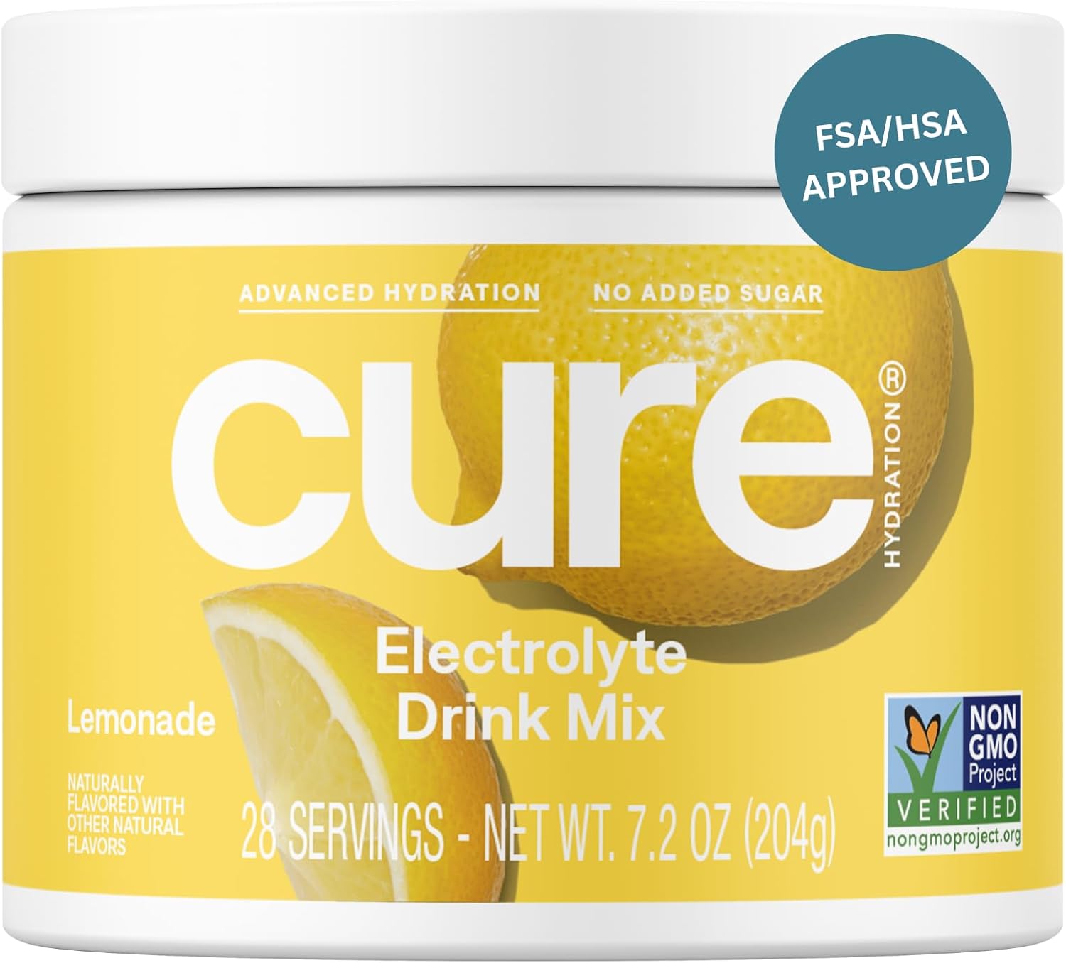 Cure Hydration - Electrolyte Drink Powder Lemonade 28 Servings | Plant-Based Dehydration Relief Mix Made with Coconut Water, No Added Sugar, Vegan, Non-GMO, Gluten Free, FSA-HSA Eligible